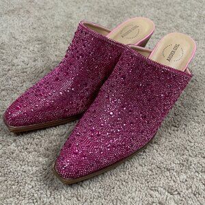 Arider Girl Mules Womens 9 Pink Rhinestone Cowgirl Boot Slide Chunky Heel Barbie